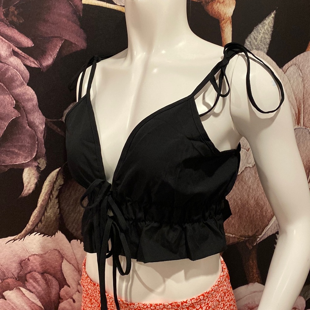Womens Or Girls Black Tie Crop Top